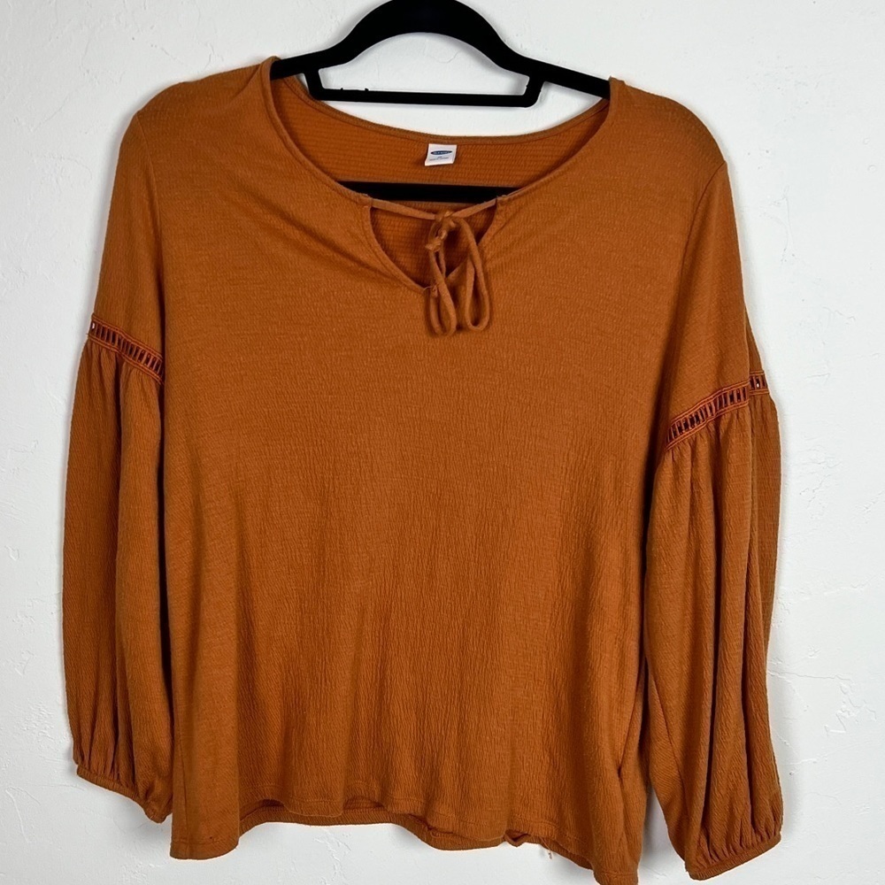 Old Navy peasant blouse bell sleeves orange brown XS